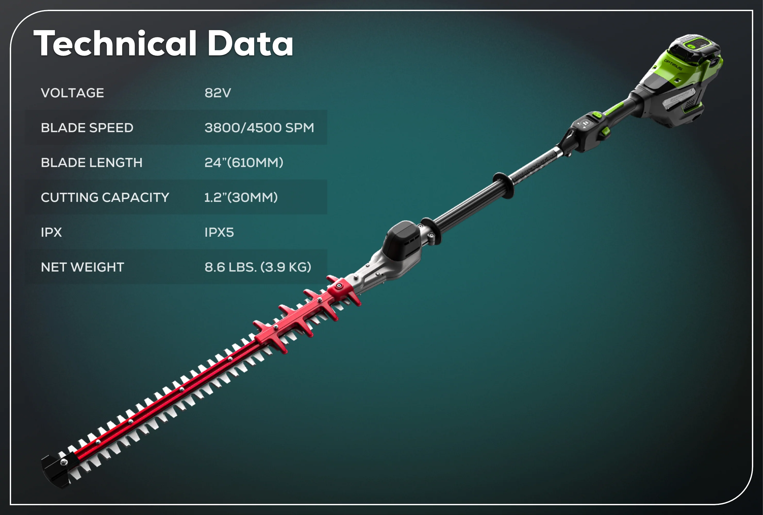 82V OPTIMUS 24" Short-Pole Hedge Trimmer with CORE300 Battery and Dual-Port Charger | PH302F-C3DP - Image 13